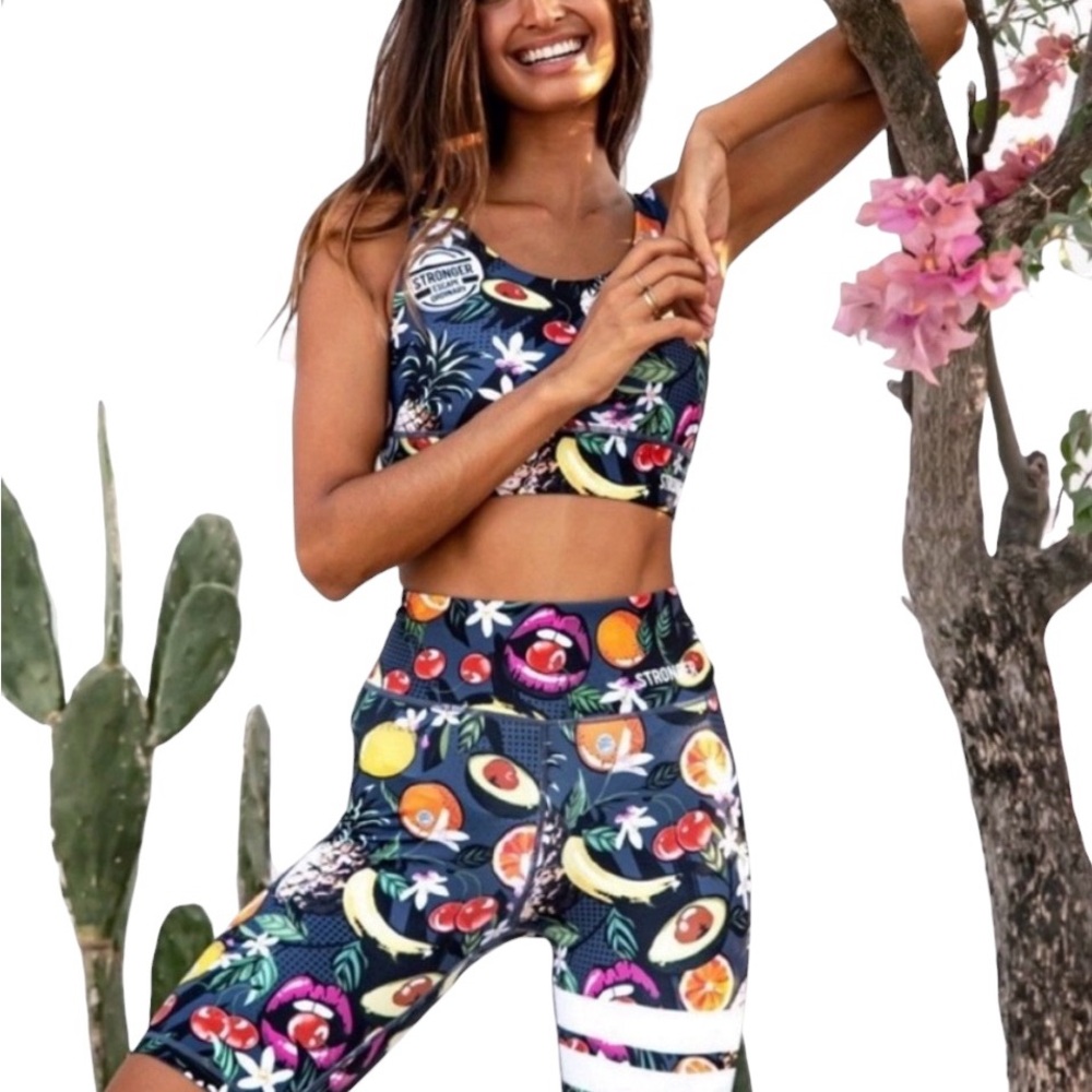 STRONGER Fruit Print High-Waisted Bike Shorts Multi-Color Small Workout Running
